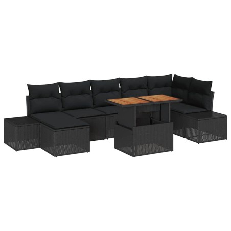 vidaXL Set da Pranzo per Giardino da 8 Pezzi con Cuscini in Rattan Nero e Acacia