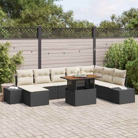 vidaXL Set da Pranzo da Giardino da 9 Pezzi con Cuscini in Rattan Nero e Acacia