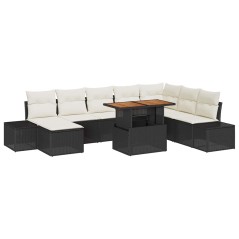 vidaXL Set da Pranzo da Giardino da 9 Pezzi con Cuscini in Rattan Nero e Acacia