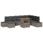 vidaXL Set da pranzo da giardino 9 pezzi con cuscini grigi in polyrattan e acacia