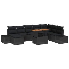 vidaXL Set da pranzo da giardino 9 pezzi con cuscini in rattan nero e acacia.