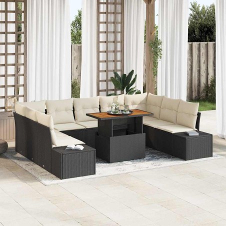 vidaXL Set da pranzo da giardino 10 pezzi con cuscini neri in rattan sintetico e legno di acacia
