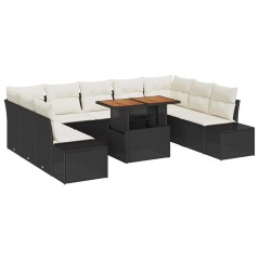 vidaXL Set da pranzo da giardino 10 pezzi con cuscini neri in rattan sintetico e legno di acacia