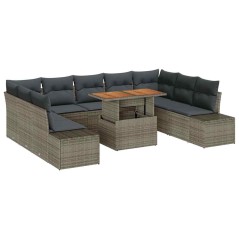 vidaXL Set da pranzo da giardino da 10 pezzi con cuscini in polirattan grigio e acacia