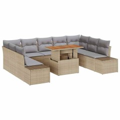 vidaXL Set da pranzo da giardino con 10 pezzi e cuscini in rattan poliestere beige e legno di acacia