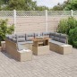 vidaXL Set da pranzo da giardino con 10 pezzi e cuscini in rattan poliestere beige e legno di acacia