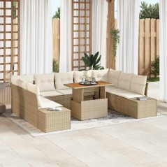 vidaXL Set da Pranzo da Giardino da 10 Pezzi con Cuscini in Rattan Sintetico Beige e Legno di Acacia