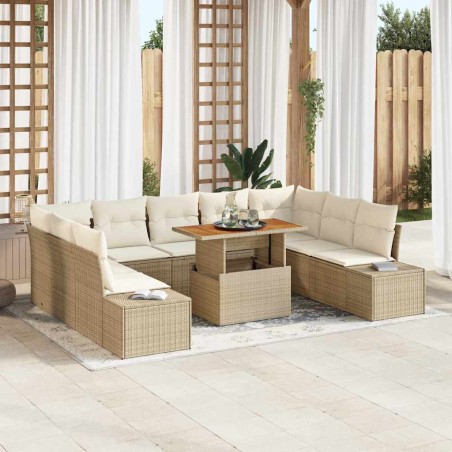 vidaXL Set da Pranzo da Giardino da 10 Pezzi con Cuscini in Rattan Sintetico Beige e Legno di Acacia