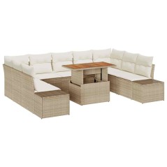 vidaXL Set da Pranzo da Giardino da 10 Pezzi con Cuscini in Rattan Sintetico Beige e Legno di Acacia