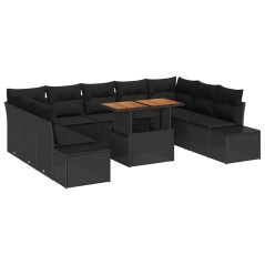 vidaXL Set da Pranzo da Giardino da 10 Pezzi con Cuscini in Rattan Sintetico Nero e Legno di Acacia