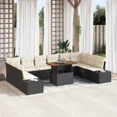vidaXL Set da pranzo da giardino da 11 pezzi con cuscini in rattan e poliestere nero