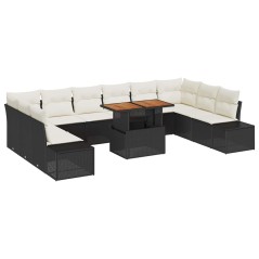 vidaXL Set da pranzo da giardino da 11 pezzi con cuscini in rattan e poliestere nero