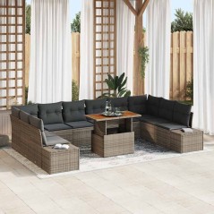 vidaXL Set da Pranzo da Giardino con 11 Pezzi e Cuscini Grigi in Polyrattan e Acacia