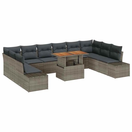 vidaXL Set da Pranzo da Giardino con 11 Pezzi e Cuscini Grigi in Polyrattan e Acacia