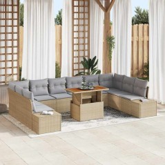 vidaXL Set da giardino con cuscini da 11 pezzi in polyrattan beige e acacia