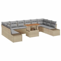 vidaXL Set da giardino con cuscini da 11 pezzi in polyrattan beige e acacia
