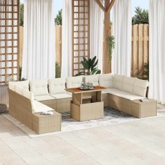 vidaXL Set da Pranzo da Giardino di 11 Pezzi con Cuscini Beige in Polyrattan e Acacia