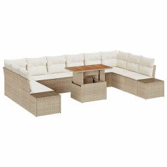 vidaXL Set da Pranzo da Giardino di 11 Pezzi con Cuscini Beige in Polyrattan e Acacia