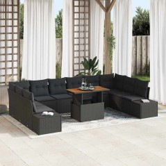 vidaXL Set da Pranzo Giardino 11 Pezzi con Cuscini Nero Rattan Sintetico Acacia