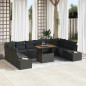 vidaXL Set da Pranzo Giardino 11 Pezzi con Cuscini Nero Rattan Sintetico Acacia