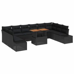 vidaXL Set da Pranzo Giardino 11 Pezzi con Cuscini Nero Rattan Sintetico Acacia