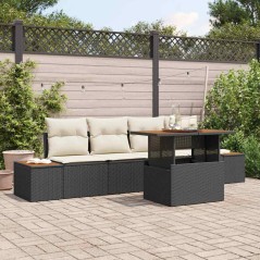 vidaXL Set da Pranzo da Giardino 5 Pezzi con Cuscini in Rattan Sintetico Nero e Acacia