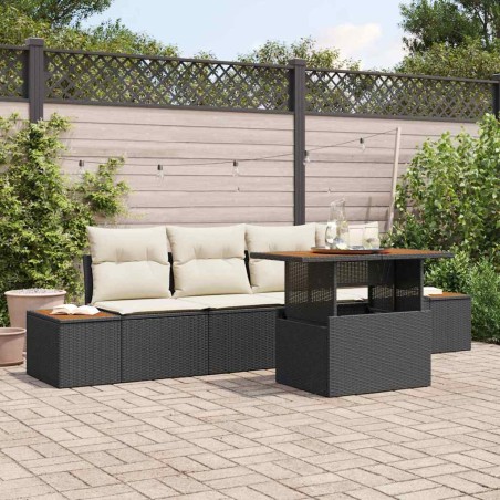 vidaXL Set da Pranzo da Giardino 5 Pezzi con Cuscini in Rattan Sintetico Nero e Acacia