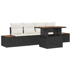 vidaXL Set da Pranzo da Giardino 5 Pezzi con Cuscini in Rattan Sintetico Nero e Acacia