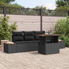 vidaXL Set da Pranzo da Giardino a 5 Pezzi, con Cuscini in Rattan Polietilene, Nero e Acacia.