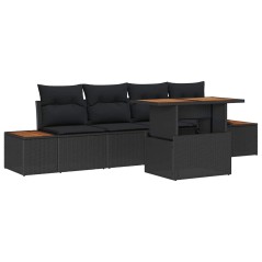 vidaXL Set da Pranzo da Giardino a 5 Pezzi, con Cuscini in Rattan Polietilene, Nero e Acacia.
