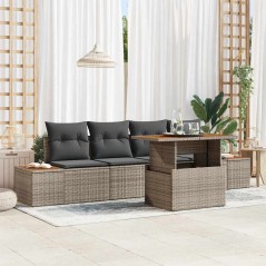 vidaXL Set da Pranzo da Giardino a 5 Pezzi con Cuscini in Rattan Grigio Sintetico e Acacia