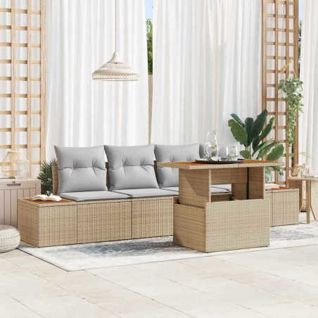 vidaXL Set da pranzo per il giardino 5 pezzi con cuscini in rattan plastico beige e acacia.