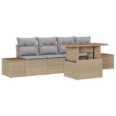 vidaXL Set da pranzo per il giardino 5 pezzi con cuscini in rattan plastico beige e acacia.