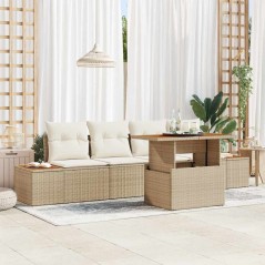 vidaXL Set da Pranzo da Giardino 5 Pezzi con Cuscini Beige in Rattan Sintetico e Acacia