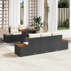 vidaXL Set da pranzo da giardino 6 pezzi con cuscini in polirattan nero