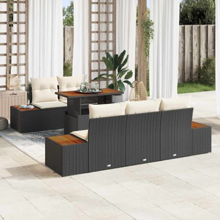 vidaXL Set da pranzo da giardino 6 pezzi con cuscini in polirattan nero