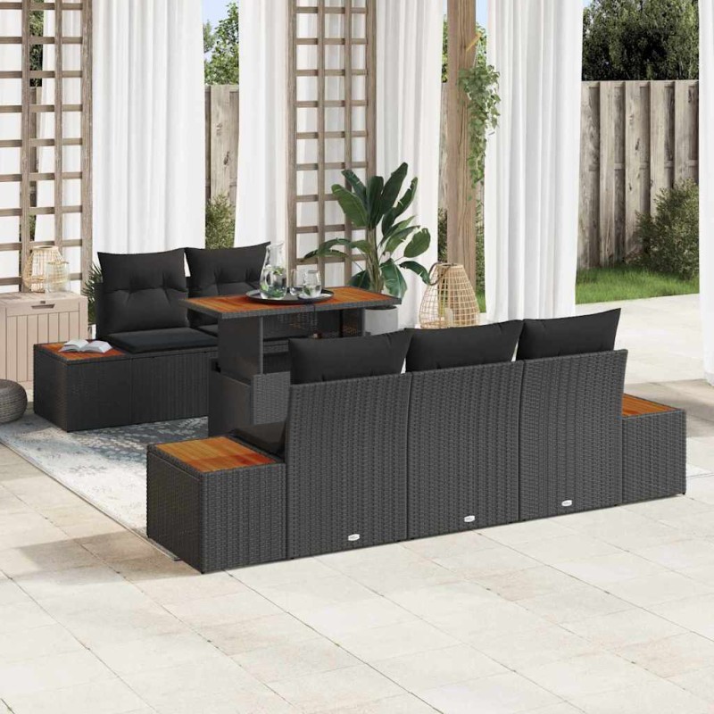 vidaXL Set Pranzo Giardino 6 Pezzi con Cuscini in Rattan Polipropilene Nero e Acacia