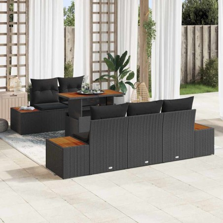 vidaXL Set Pranzo Giardino 6 Pezzi con Cuscini in Rattan Polipropilene Nero e Acacia