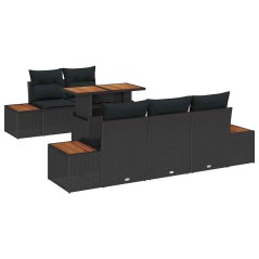 vidaXL Set Pranzo Giardino 6 Pezzi con Cuscini in Rattan Polipropilene Nero e Acacia