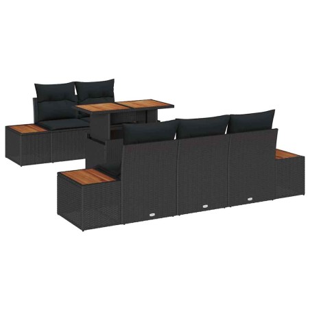 vidaXL Set Pranzo Giardino 6 Pezzi con Cuscini in Rattan Polipropilene Nero e Acacia
