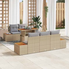 vidaXL Set da Pranzo da Giardino 6 Pezzi con Cuscini in Rattan Sintetico Beige e Acacia
