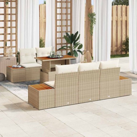 vidaXL Set da pranzo da giardino 6 pezzi con cuscini Beige Polirattan Acacia
