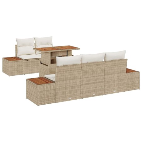 vidaXL Set da pranzo da giardino 6 pezzi con cuscini Beige Polirattan Acacia