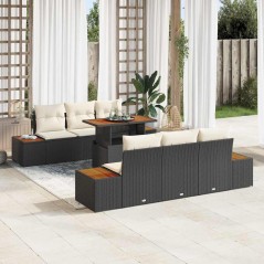 vidaXL Set da pranzo da giardino 7 pezzi con cuscini in rattan sintetico nero e legno di acacia