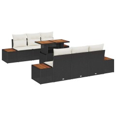 vidaXL Set da pranzo da giardino 7 pezzi con cuscini in rattan sintetico nero e legno di acacia