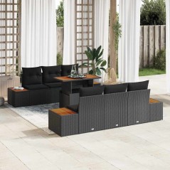 vidaXL Set da Pranzo da Giardino da 7 Pezzi con Cuscini in Rattan Sintetico Nero e Acacia
