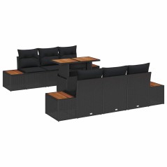 vidaXL Set da Pranzo da Giardino da 7 Pezzi con Cuscini in Rattan Sintetico Nero e Acacia