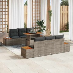 vidaXL Set da Pranzo da Giardino 7 Pezzi con Cuscini Grigi in Rattan Sintetico e Acacia