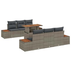 vidaXL Set da Pranzo da Giardino 7 Pezzi con Cuscini Grigi in Rattan Sintetico e Acacia