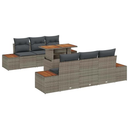 vidaXL Set da Pranzo da Giardino 7 Pezzi con Cuscini Grigi in Rattan Sintetico e Acacia